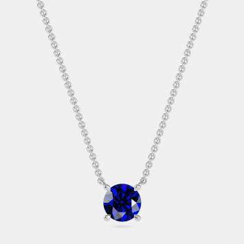 10K Round Created Blue Sapphire Birthstone Solitaire Pendant (2.00 ctw)