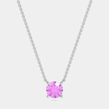 10K Round Created Pink Sapphire Birthstone Solitaire Pendant (2.00 ctw)