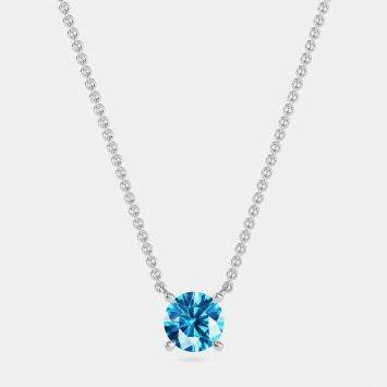 Pre Owned 10K White Gold Round Lab Created London Blue Stone Solitaire Pendant (2.00 ctw)
