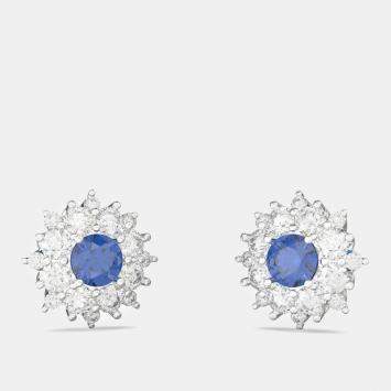 Pre Owned 925 Sterling Silver Flower Color & Lab Grown Diamond Stud Earrings