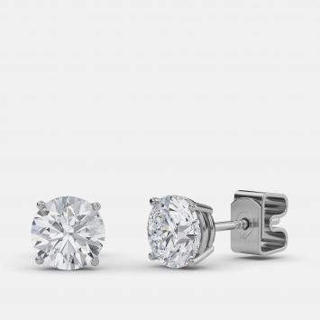 Pre Owned 7.00 Ct Round 14K White Gold Lab Grown Diamond Solitaire 4 Prong Earrings