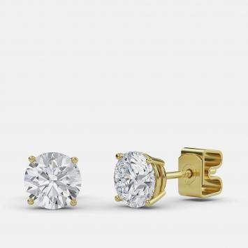 Pre Owned 7.00 Ct Round 14K Yellow Gold Lab Grown Diamond Solitaire 4 Prong Earrings