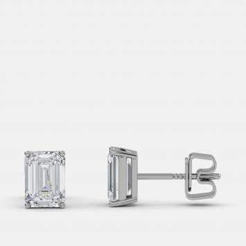 Pre Owned 8.00 Ct Emerald 14K White Gold Lab Grown Diamond Solitaire 4 Prong Earring