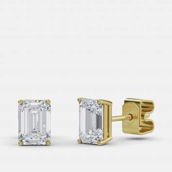 Pre Owned 4.00 Ct Emerald 14K Yellow Gold Lab Grown Diamond Solitaire 4 Prong Earring