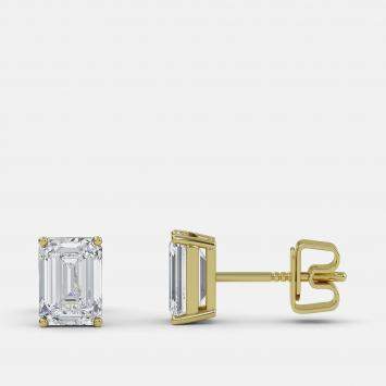 Pre Owned 7.00 Ct Emerald 14K Yellow Gold Lab Grown Diamond Solitaire 4 Prong Earring