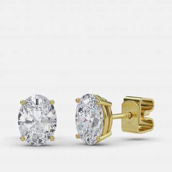 Pre Owned 6.00 Ct Oval 14K Yellow Gold Lab Grown Diamond Solitaire 4 Prong Earring