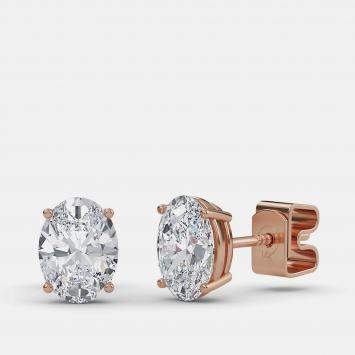 Pre Owned 4.00 Ct Oval 14K Rose Gold Lab Grown Diamond Solitaire 4 Prong Earring