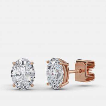 Pre Owned 7.00 Ct Oval 14K Rose Gold Lab Grown Diamond Solitaire 4 Prong Earring