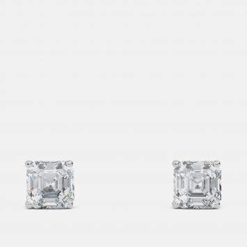 Pre Owned 4.00 Ct Asscher 14K White Gold Lab Grown Diamond Solitaire 4 Prong Earring