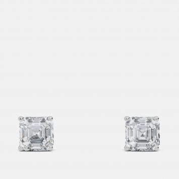 Pre Owned 7.00 Ct Asscher 14K White Gold Lab Grown Diamond Solitaire 4 Prong Earring