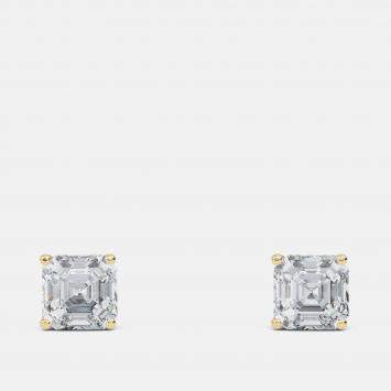 Pre Owned 4.00 Ct Asscher 14K Yellow Gold Lab Grown Diamond Solitaire 4 Prong Earring