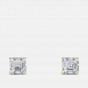Pre Owned 5.00 Ct Asscher 14K Yellow Gold Lab Grown Diamond Solitaire 4 Prong Earring