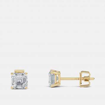 Pre Owned 7.00 Ct Asscher 14K Yellow Gold Lab Grown Diamond Solitaire 4 Prong Earring