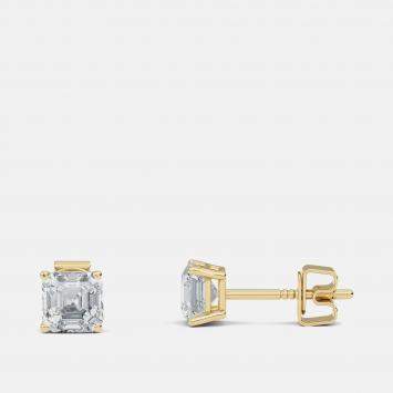 Pre Owned 8.00 Ct Asscher 14K Yellow Gold Lab Grown Diamond Solitaire 4 Prong Earring