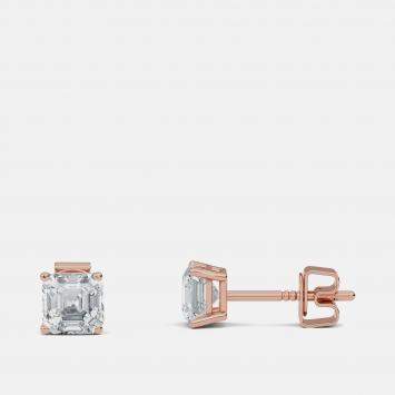 Pre Owned 5.00 Ct Asscher 14K Rose Gold Lab Grown Diamond Solitaire 4 Prong Earring