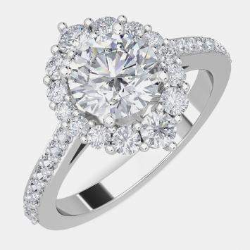 Pre Owned 14K Halo Lab Grown Diamonds Bridal Ring (2Ctw Rd 1.25Ct) US 7