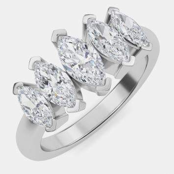 Pre Owned Lab Grown Marquise 5 Diamond Bridal Ring (1 5/8 Ct 14K) US 7