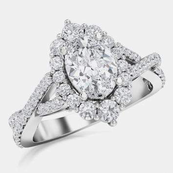 Pre Owned 14K Double Twist Halo Lab Grown Diamonds Bridal Ring (2 Ctw 1 Oval Cut Ctr) US 7