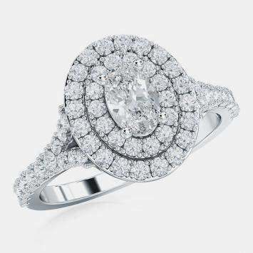 Pre Owned 14K Oval Cutal Double Halo Lab Grown Diamonds Bridal Ring (1.25 Ct 5/8 Ctr) US 7