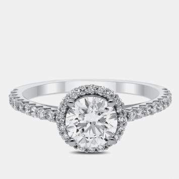 Pre Owned 14K Single Halo Lab Grown Diamonds Bridal Ring US 7