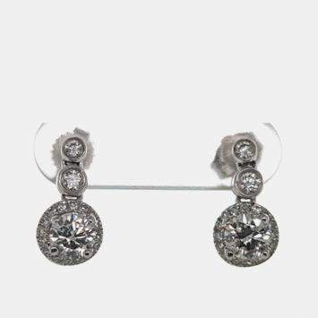Pre Owned 14K Yellow gold Blue Round Cut White Halo Lab Grown Diamonds Earrings (0.903Ct)