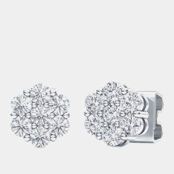 Pre Owned 7 Stone Cluster Lab Grown Diamonds Earrings (1 Ctw)
