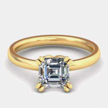 Pre Owned 14K Asscher Two Tone Solitaire Lab Grown Diamonds Bridal Ring (1Ctw) US 7