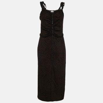 Pre Owned Magda Butrym Black Polka Dots Print Silk Ruffled Midi Dress S