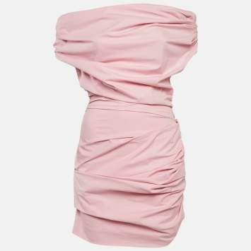 Pre Owned Magda Butrym Pink Poplin Cowl Neck Ruche Detail Mini Dress S