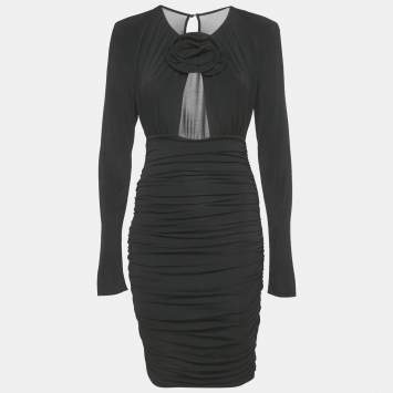 مملوكة مسبقًا Magda Butrym Black Cut-Out Jersey Ruche Mini Dress S