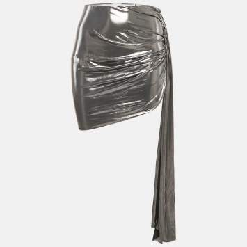 مملوكة مسبقًا Magda Butrym Metallic Lurex Jersey Asymmetric Mini Skirt S