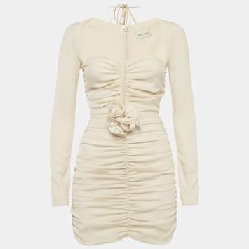 Pre Owned Magda Butrym Beige Silk Floral Applique Ruche Mini Dress S