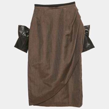 Pre Owned Maison Martin Margiela Brow Printed Linen Blend Exaggerated Bow Skirt S