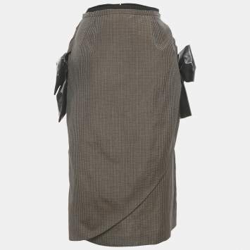 Pre Owned Maison Martin Margiela Brown Printed Linen & Mohair Exaggerated Bow Skirt L