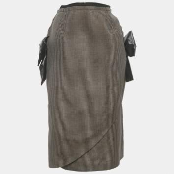 Pre Owned Maison Martin Margiela Brow Printed Linen &Mohair Exaggerated Bow Skirt M