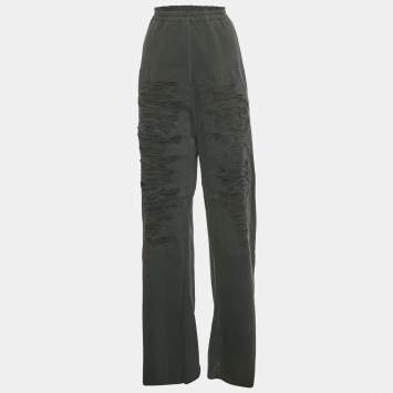 Pre Owned Maison Martin Margiela Grey Cotton Distressed Raw Hem Track Pants XS