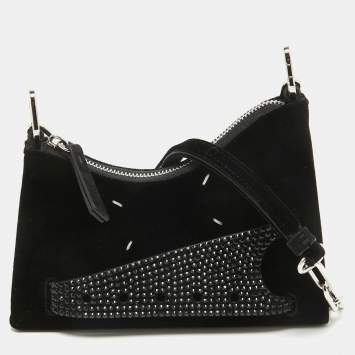 Pre Owned Maison Margiela Black Velvet Micro Embellished Snatched Hobo