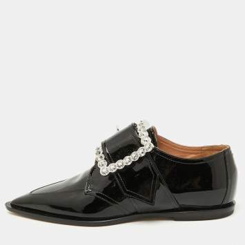 Pre Owned Maison Martin Margiela Black Patent Leather Crystal Embellished Buckle Flats Size 39