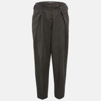 Pre Owned Maison Martin Margiela Grey Pinstripe Wool Asymmetric Waist Trousers M