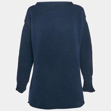Pre Owned Maison Martin Margiela Navy Blue Patterned Wool Knit Sweater S