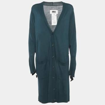Pre Owned Maison Martin Margiela Dark Green Button Front Tie-Up Detail Cardigan S