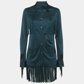 Pre Owned Maison Martin Margiela Green Jersey Silk Fringed Shirt M