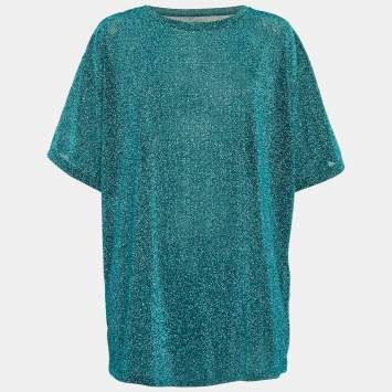 Pre Owned Maison Martin Margiela Blue Lurex Knit T-Shirt M