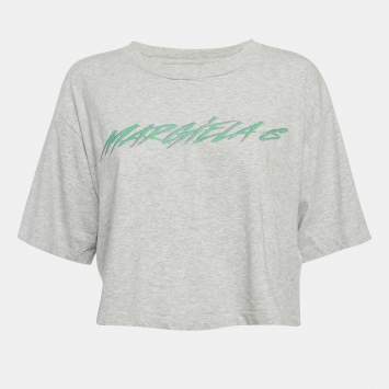 مملوكة مسبقًا Maison Martin Margiela Grey Printed Jersey Crop T-Shirt S