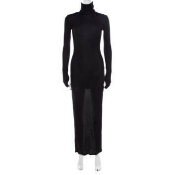 Pre Owned MM6 Maison Margiela Black Ribbed  Knit Turtle Neck High Low Sweater Dress M