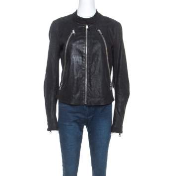 Pre Owned Maison Martin Margiela Black Leather Zip Detail Jacket L