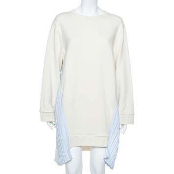 Pre Owned Maison Martin Margiela MM6 Off White Cotton Contrast Pleated Panel Detail Sweater Dress S
