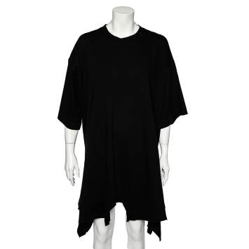 Pre Owned Maison Martin Margiela Black Cotton Knit Asymmetric Hem T-Shirt Dress S