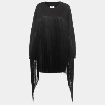 Pre Owned Maison Martin Margiela Black Cotton Fringed Sweatshirt M