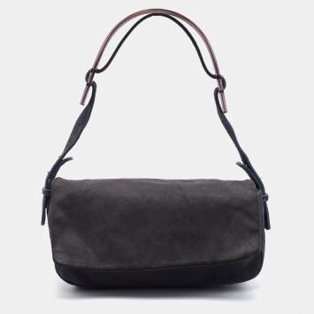 Pre Owned Maison Martin Margiela Grey Suede and Acrylic Flap Shoulder Bag